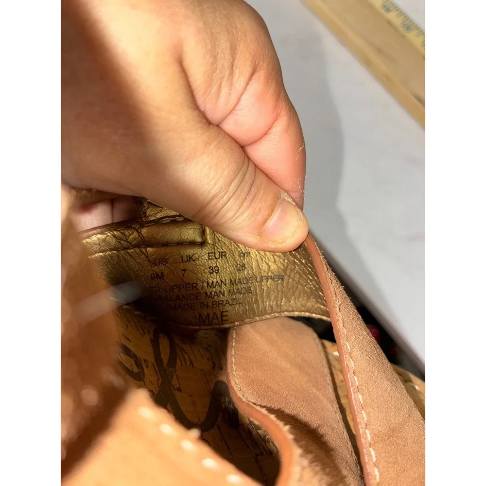Sam Edelman Tan Platform Sandals - 9M - Mae Suede Wood Block Heel  Retro Summer
