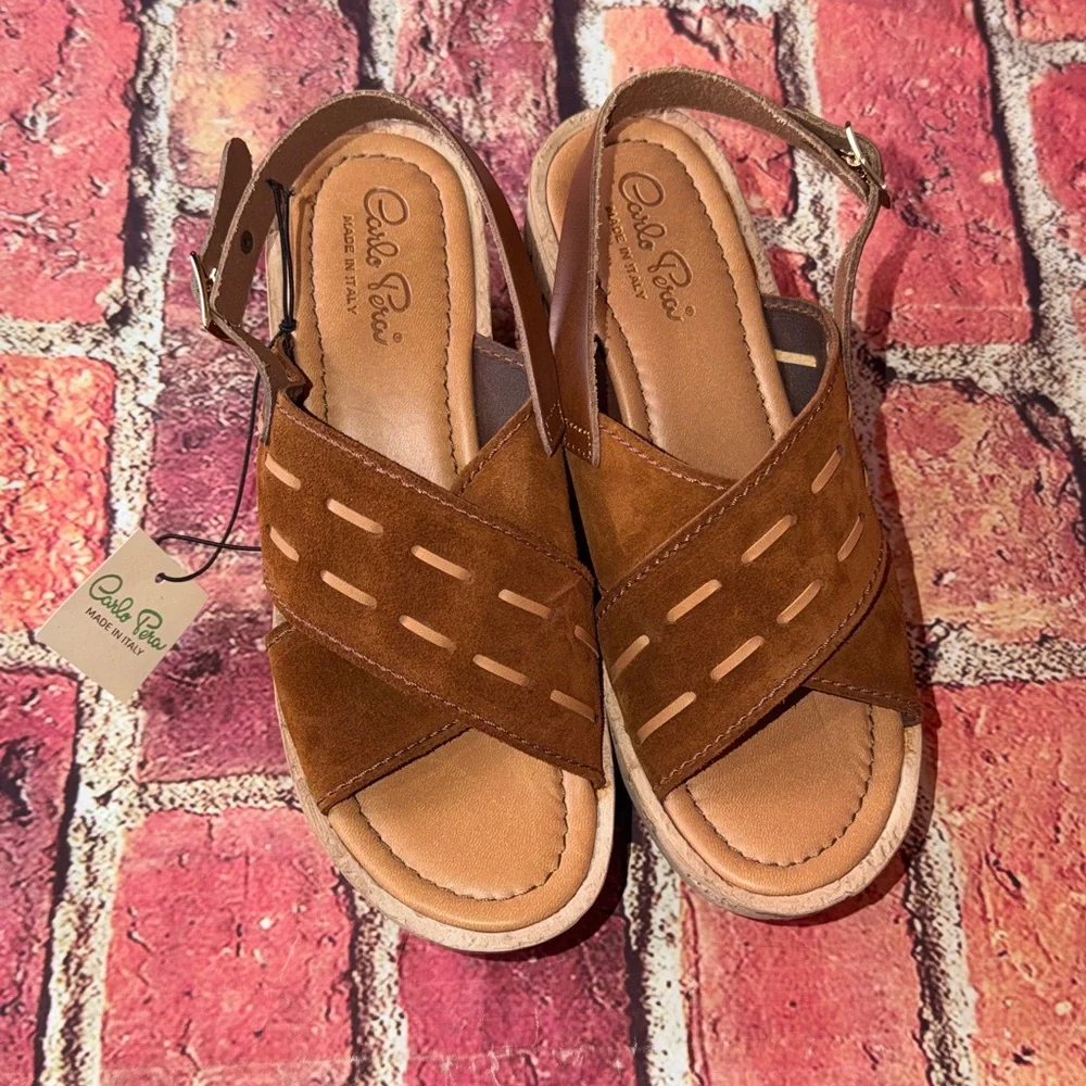 Carlo Pera Made in Italy Leather Wedge Sandals – Size 40 US size 9-9.5 new
