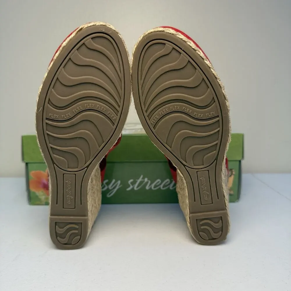 Easy Street Stargaze Red Espadrille Wedge Sandals Women’s Size 6 NEW