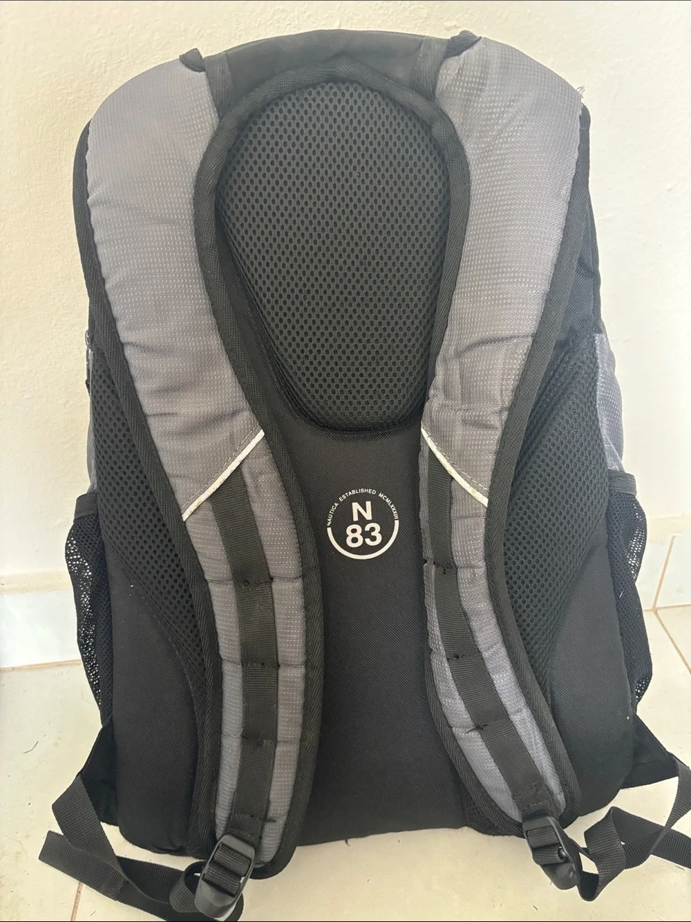Nautica Gray and Black Men's Backpack with Blue Accents