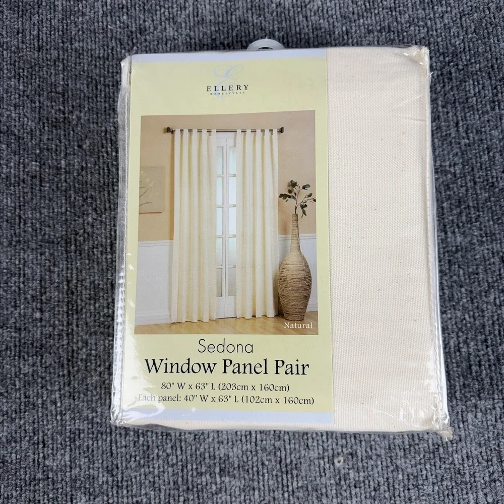 Ellery Sedona Window Panel Pair 80x63 Natural Beige Cotton Tab Top Curtains