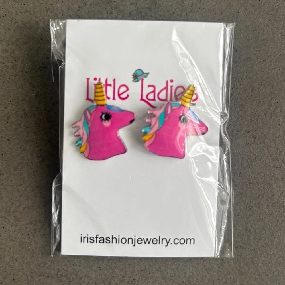 Little Ladies Pink Unicorn Earrings NEW