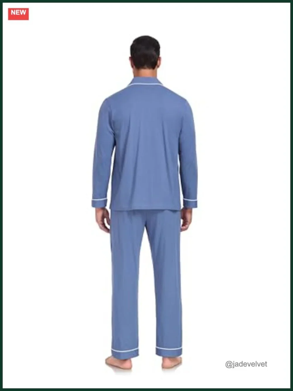 100% Cotton Men's Pajama Set Long Sleeve Sleepwear V-Neck Button Down with