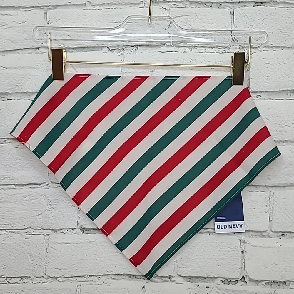 Old Navy Holiday Red/Green Stripe Patterned Flannel Bandana Pets (Cat/Dog) NWT
