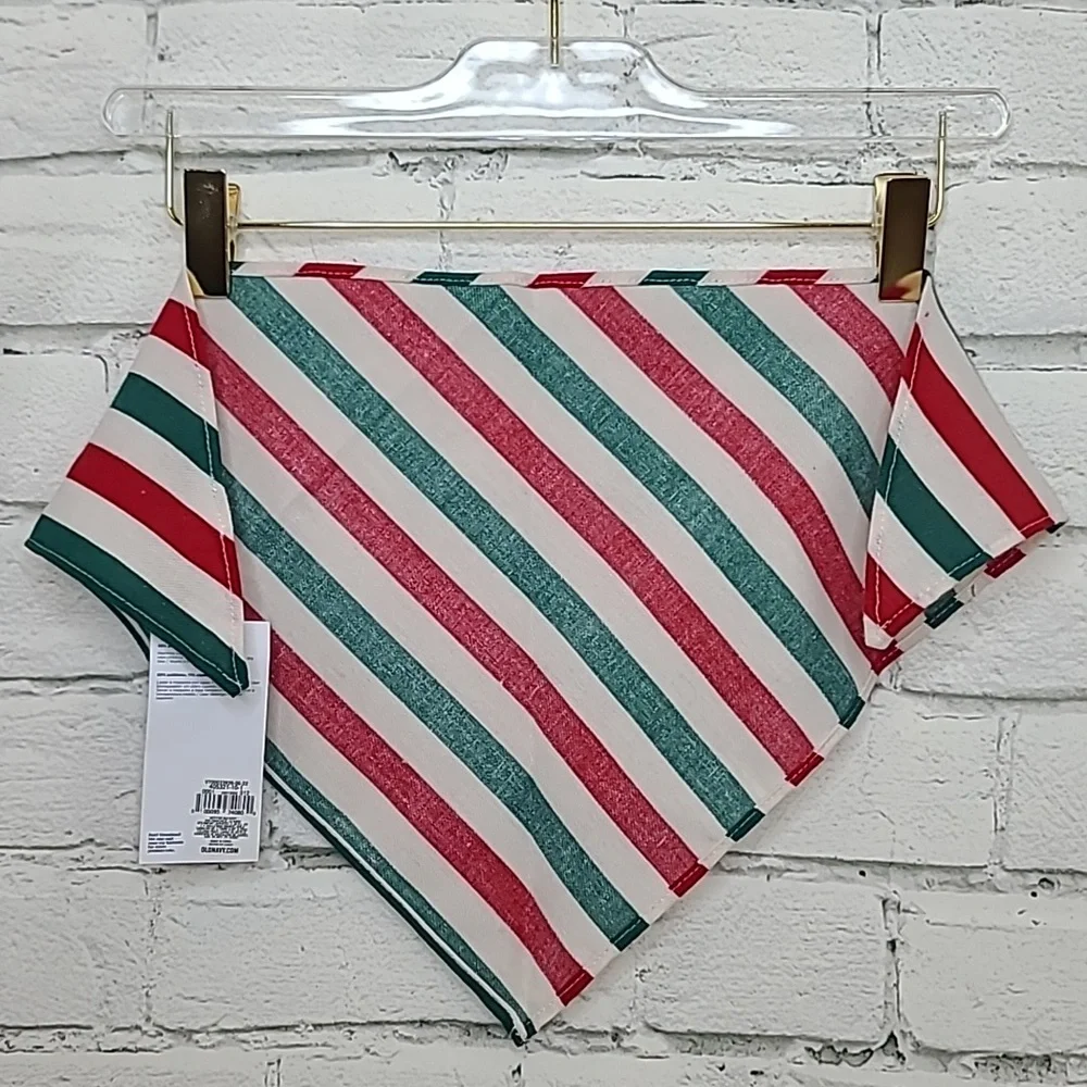 Old Navy Holiday Red/Green Stripe Patterned Flannel Bandana Pets (Cat/Dog) NWT
