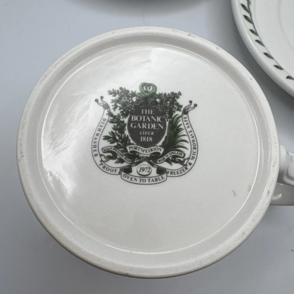 Portmerion Botanic Garden Drum Flat Coffee Cups & Saucers 2 Sets Tea Pimpernel +