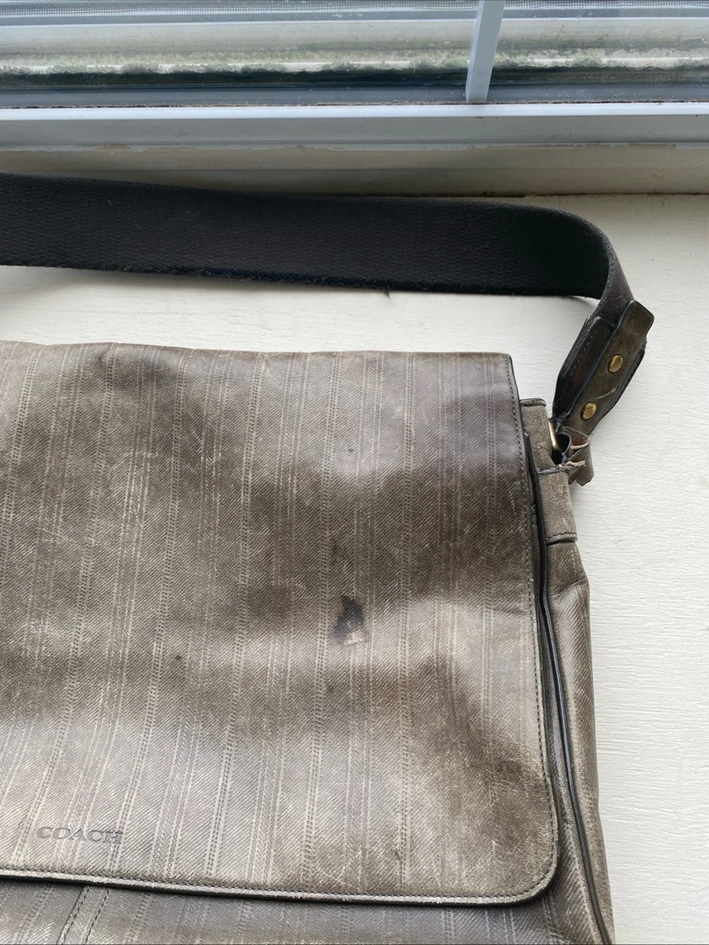 Coach 70th Anniversary Bleeker Messenger Bag Embossed Ticking Stripe Vintage