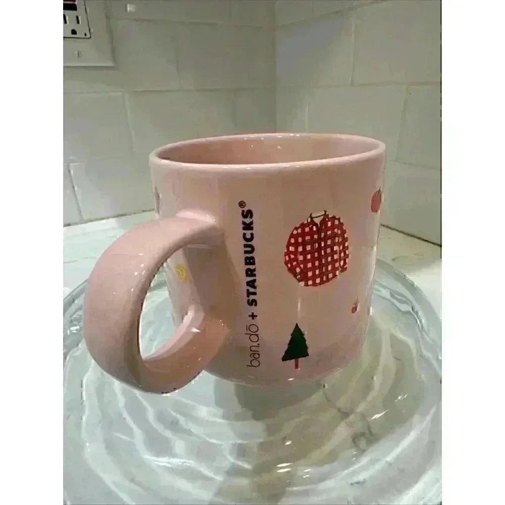 Starbucks Pink Ceramic Mug 12oz Fall Sweater Weather Drink Cup.