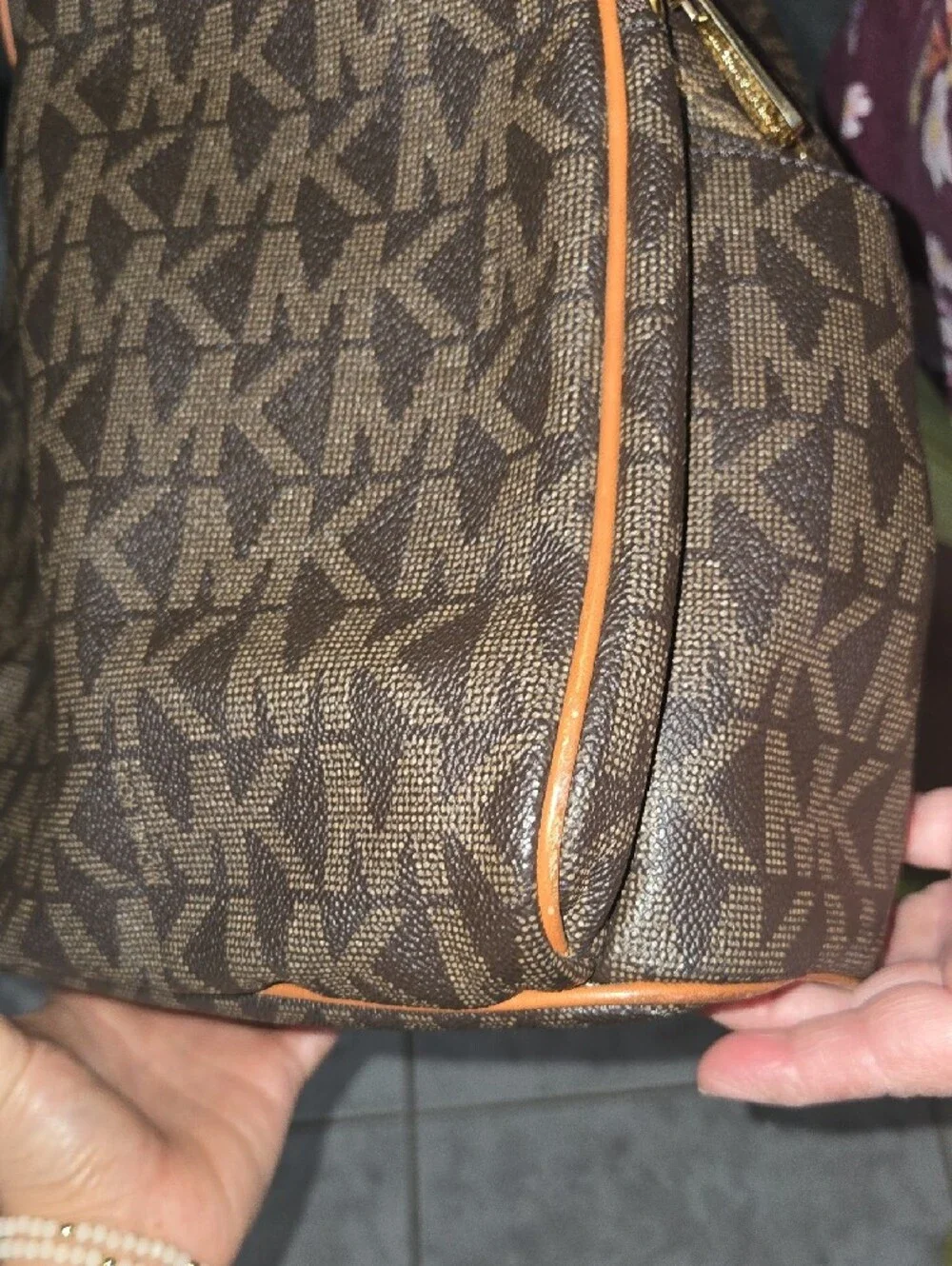 Michael Kors Brown and Tan Logo Backpack with Gold Plate