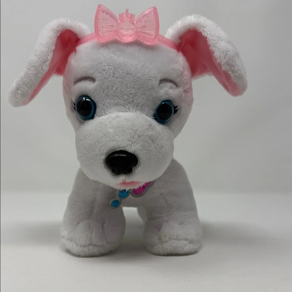 Disney Princess Plush White Dog Toy with Pink Bow 7” x 7 “