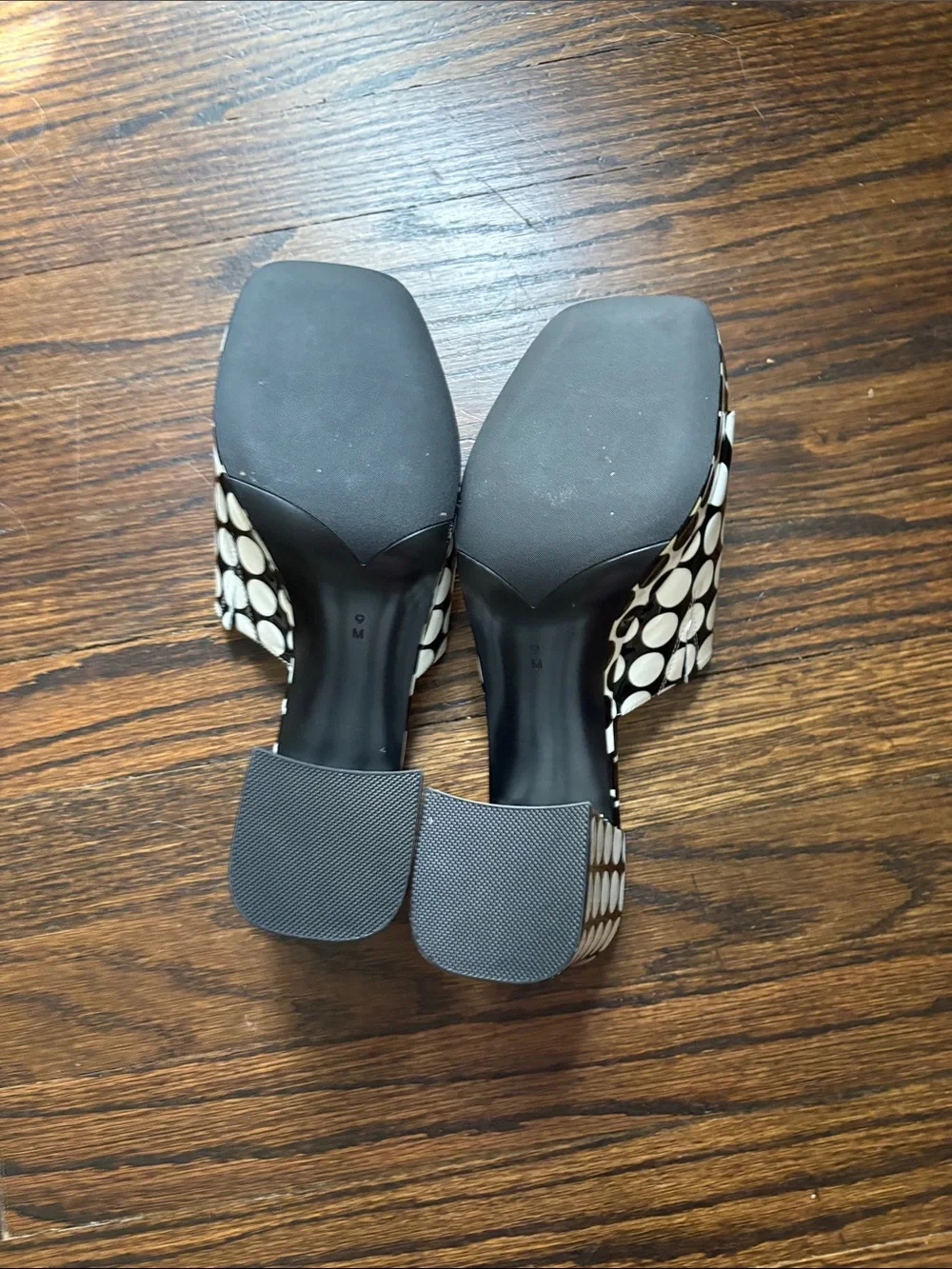 Polka Dot Block Heel Slide Sandals - Black & White
