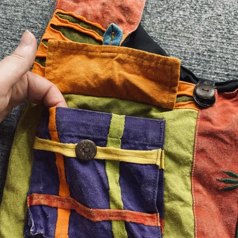 Vintage Handmade Boho Sling Bag Crossbody Panda Patch Festival Hippie‎ Nepal