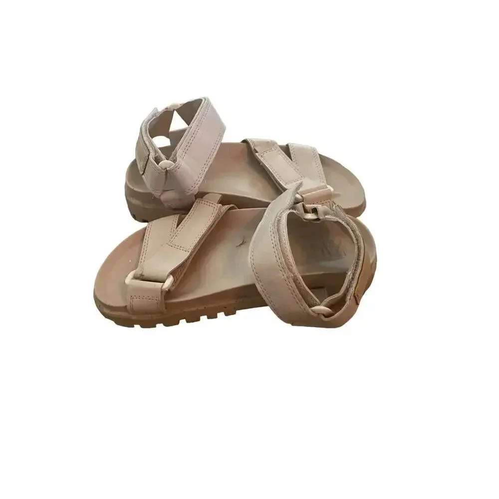 Zara Tan Strappy Adjustable Velcro Open Toe Flat Sandals Size 31