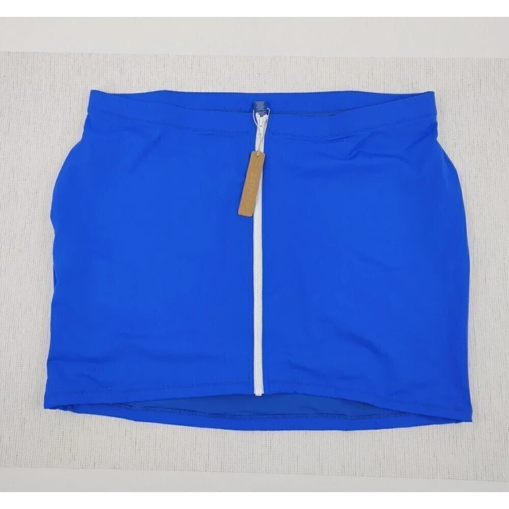 Skims Swim Sporty Mini‎ Skirt Womens 3X Cobalt Front Zipper