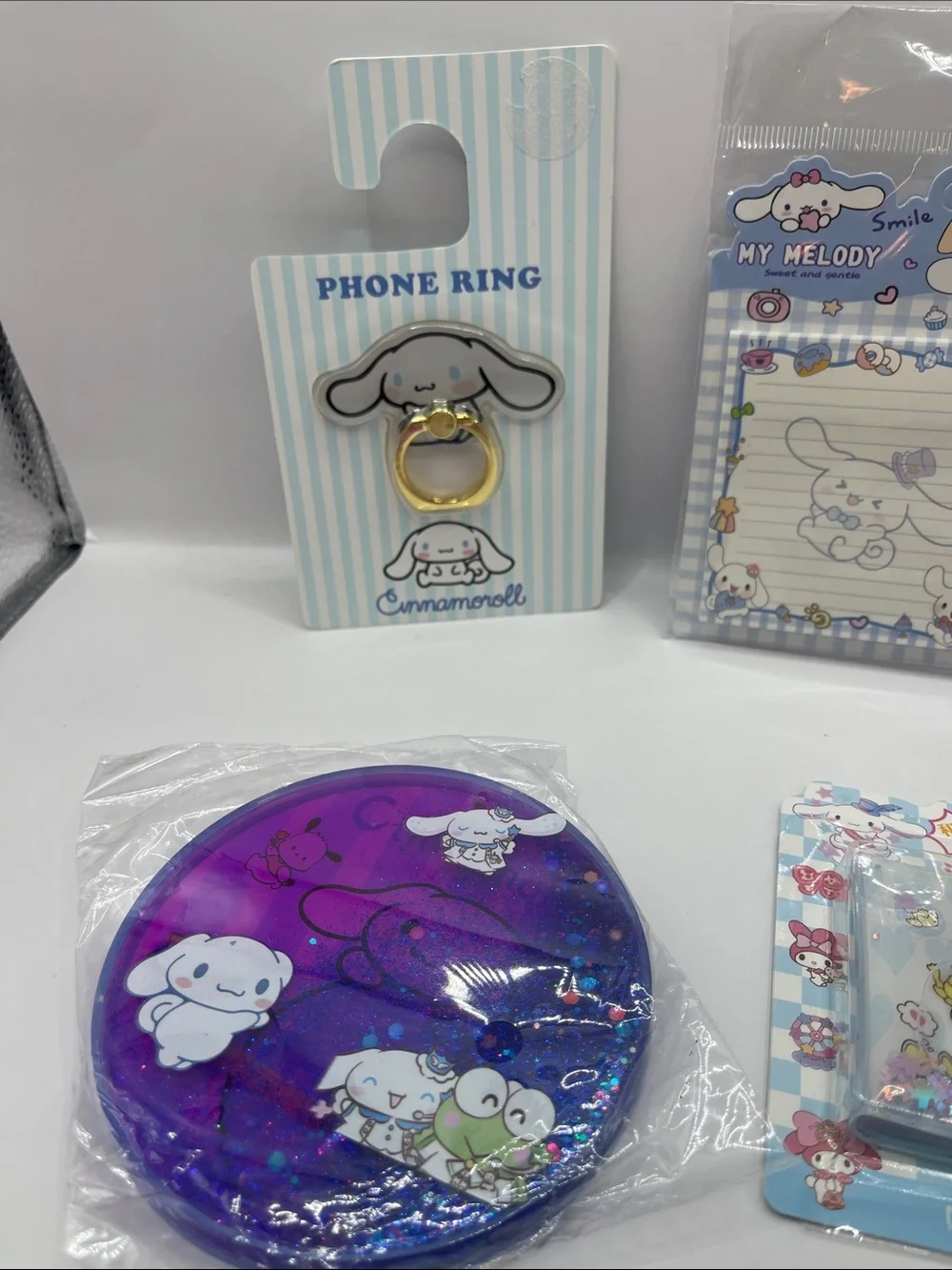 Cinnamoroll Phone Ring + Stationery Set - Blue & Pastel 4 piece
