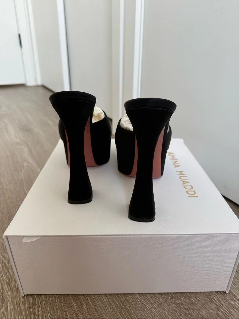 Amina Muaddi Dalida satin platform mules