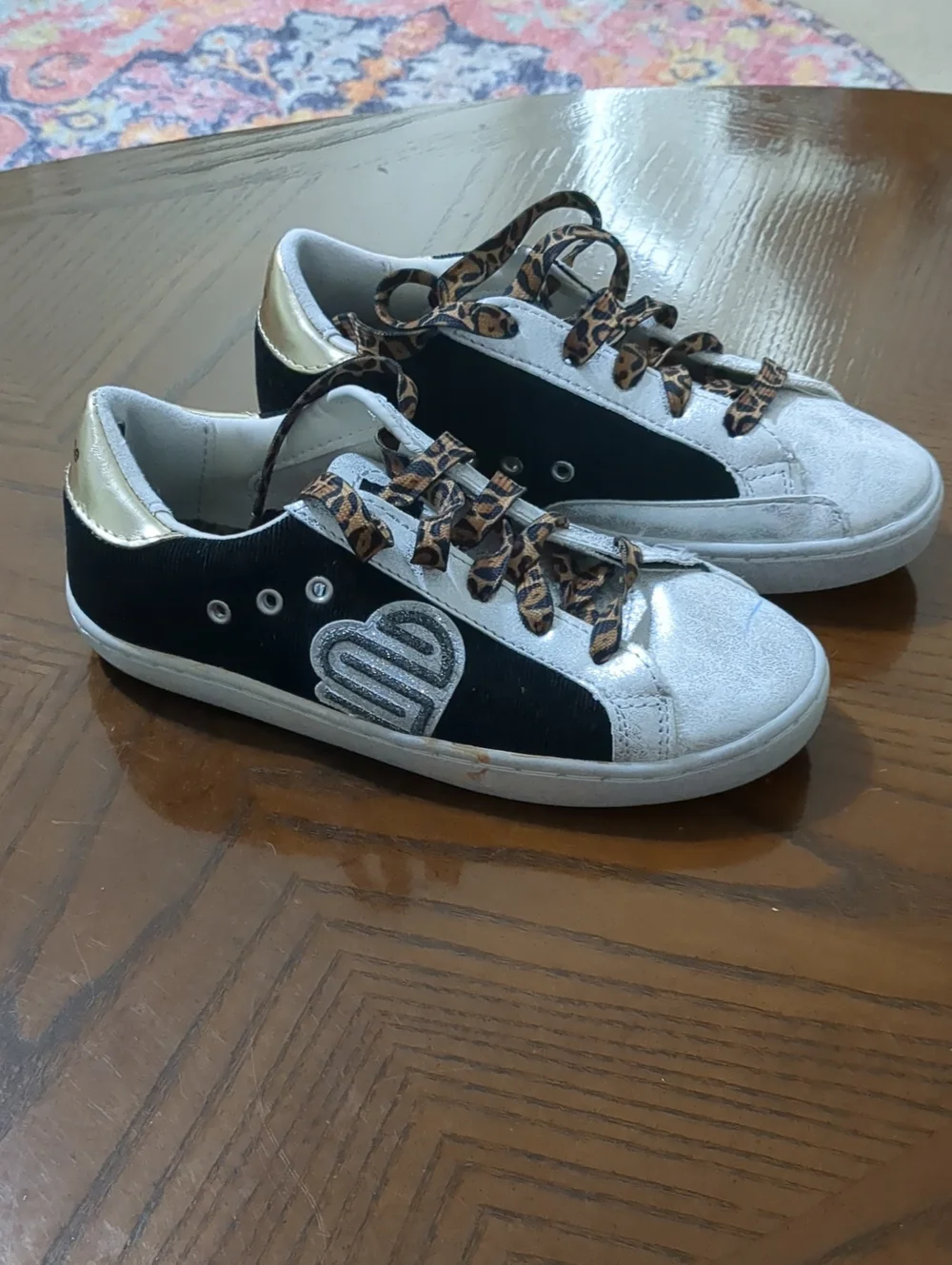 Justice Silver Glitter Kids Sneaker with Animal Print Laces