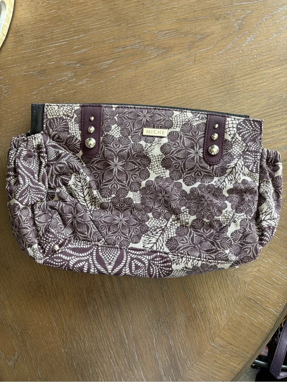 Miche Plum Floral Cosmetic Pouch with Stud Details