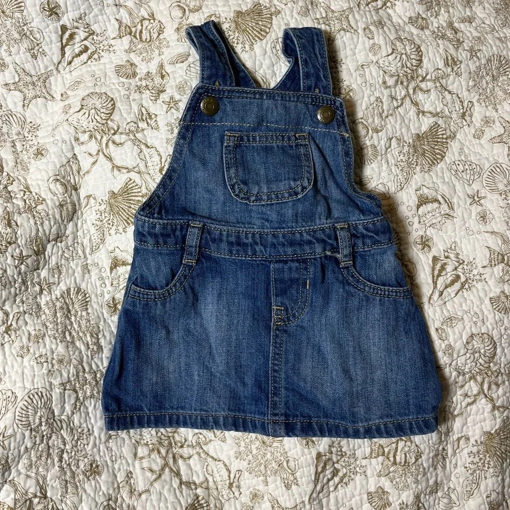 Old Navy Baby Girl 6-12M Denim Jean Adjust Overall Spring Summer Fall Dress City