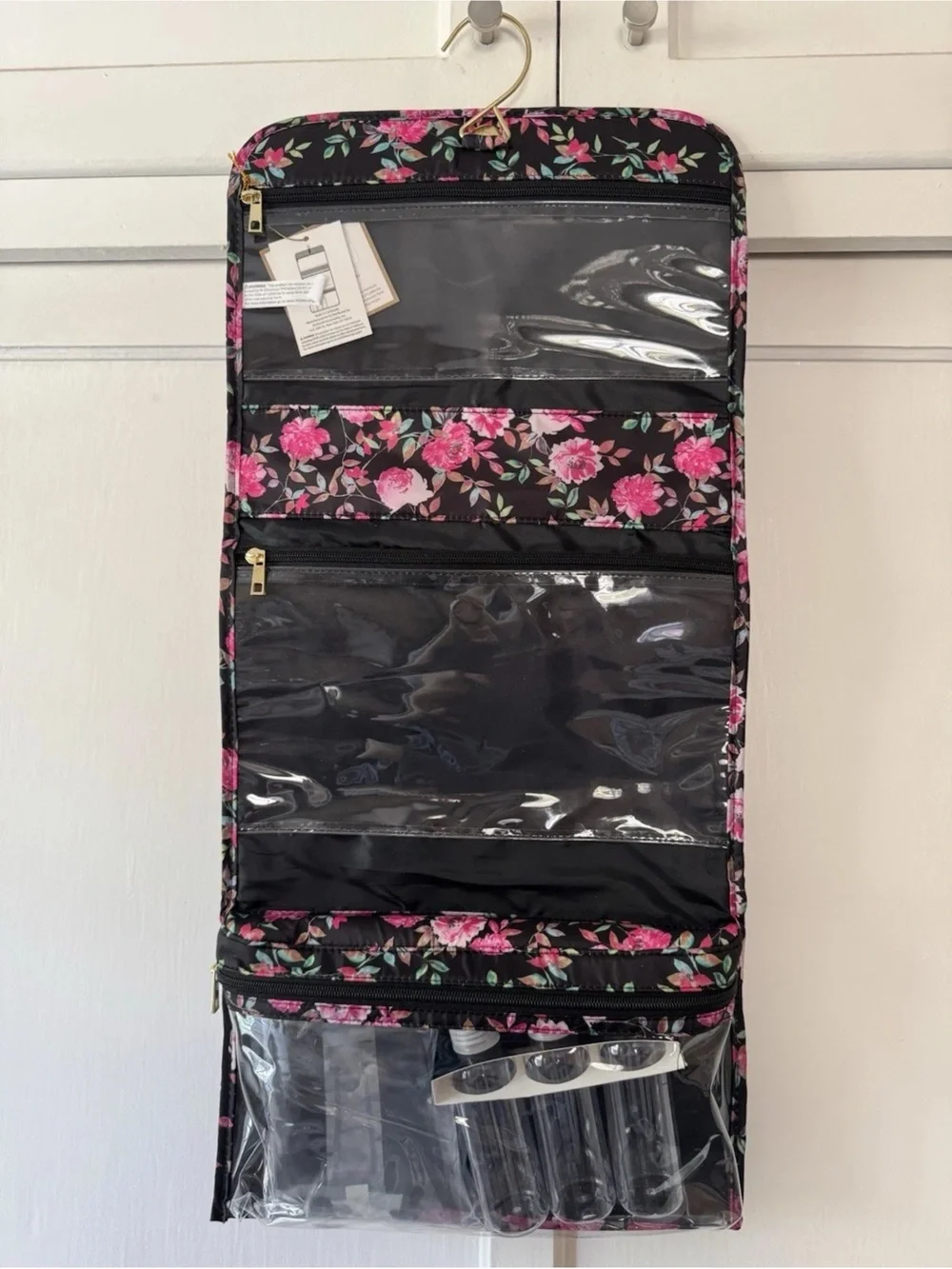 Ellen Tracy Travel Valet Cosmic Bag Black Pink Floral