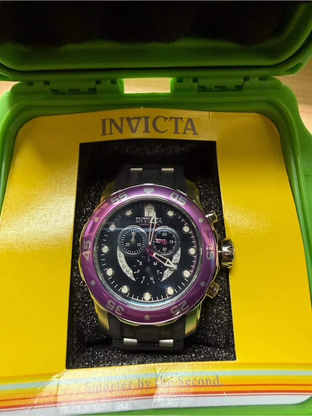 Invicta Men’s Black Dial Watch with Purple Bezel