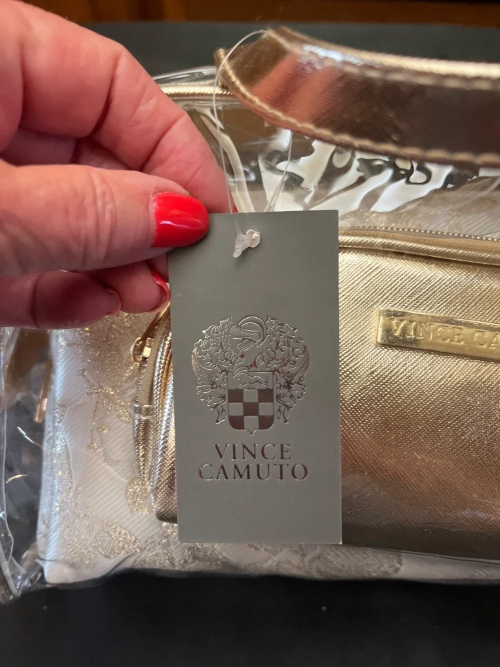 NWT Vince Camuto Clear PVC/Floral/Gold 3 Piece Make /Up bag Set.