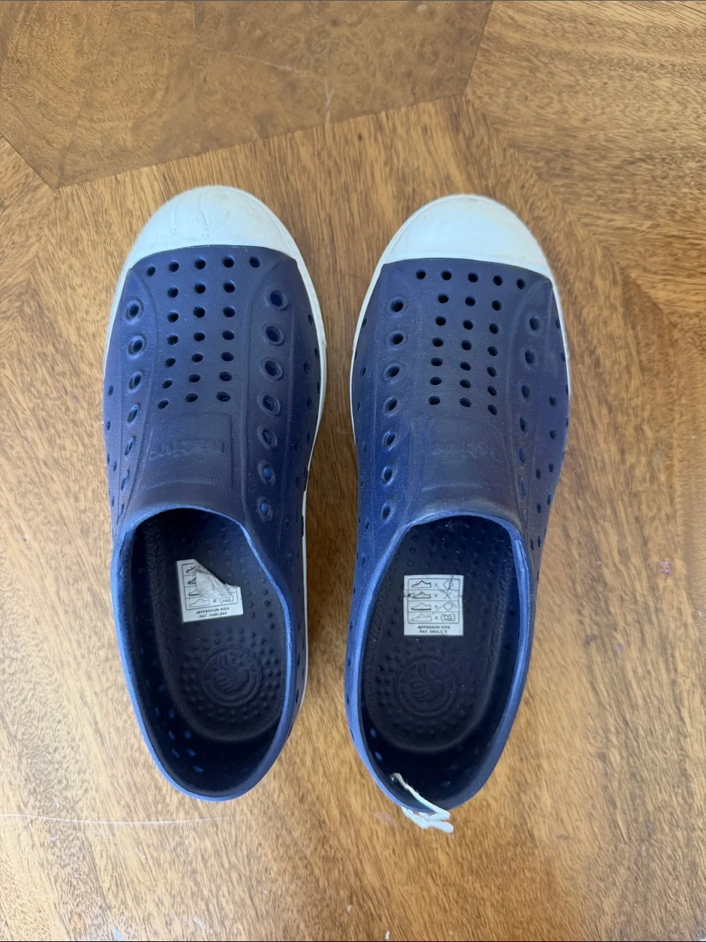 Native Blue Slip-On Kids Sandals with White Toe Cap