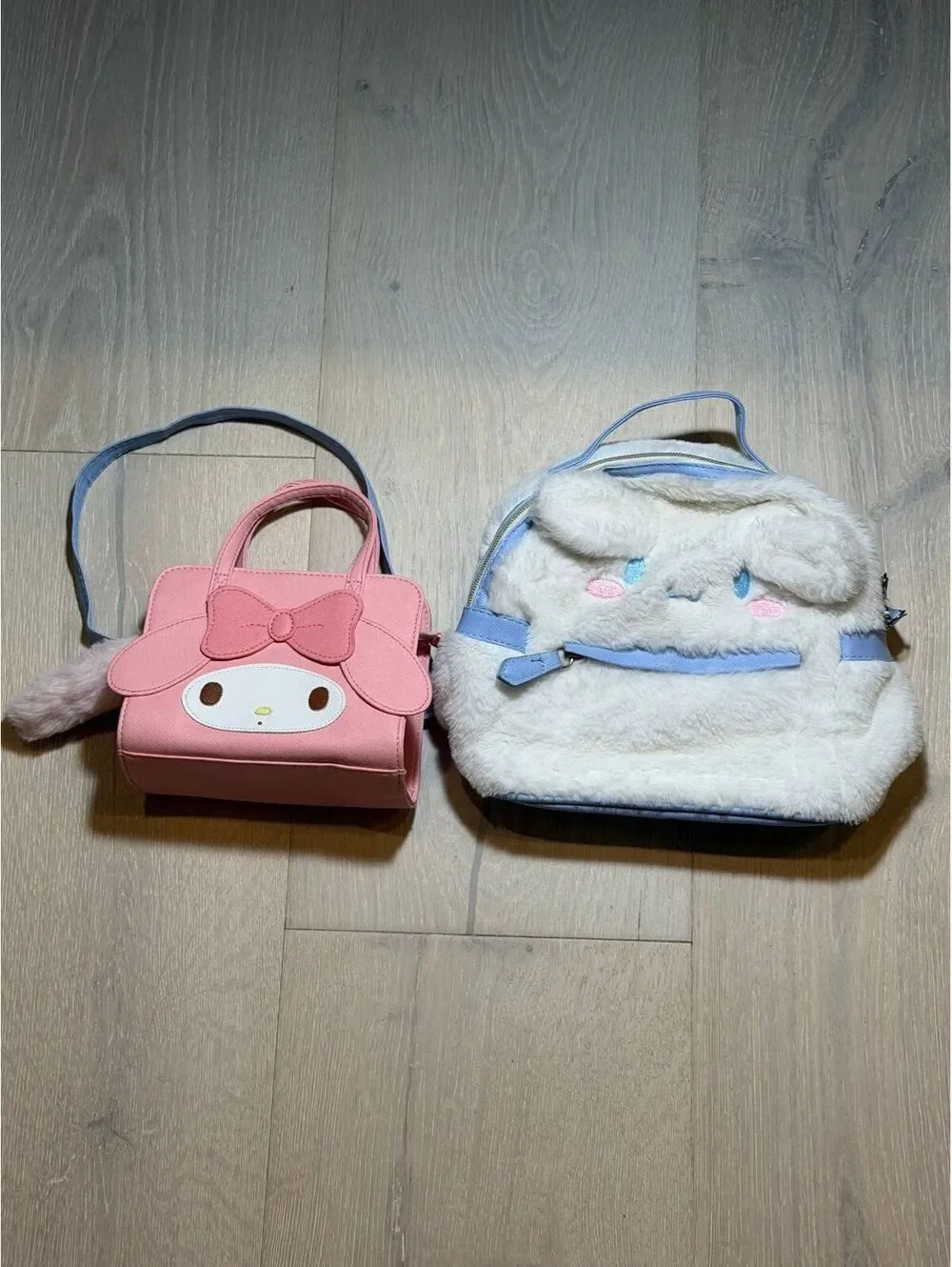 Cute Pink and White Plush Character Crossbody Bags Set
