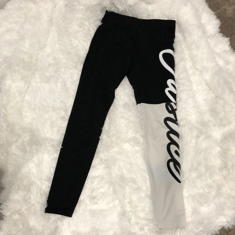 Girl’s JUSTICE Active Black Gray Glitter Logo Leggings Girls Size 12