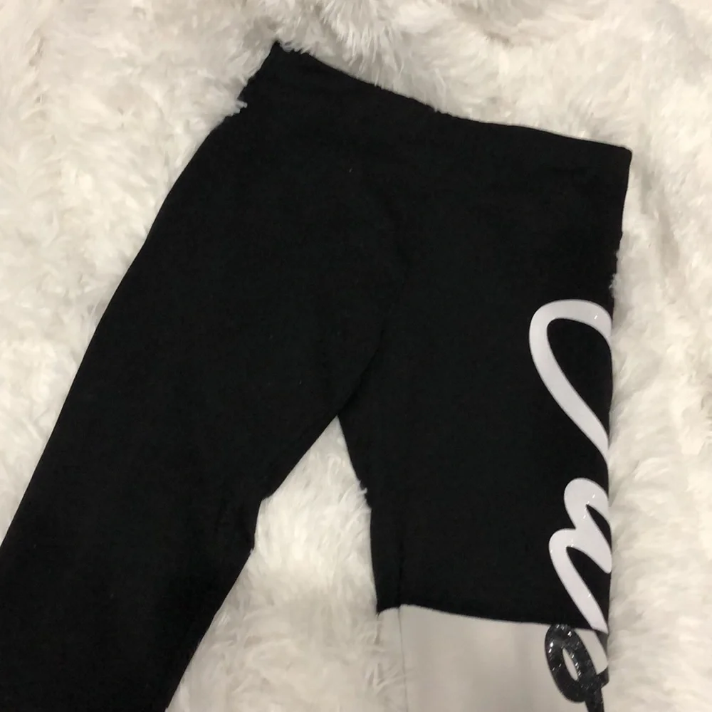 Girl’s JUSTICE Active Black Gray Glitter Logo Leggings Girls Size 12