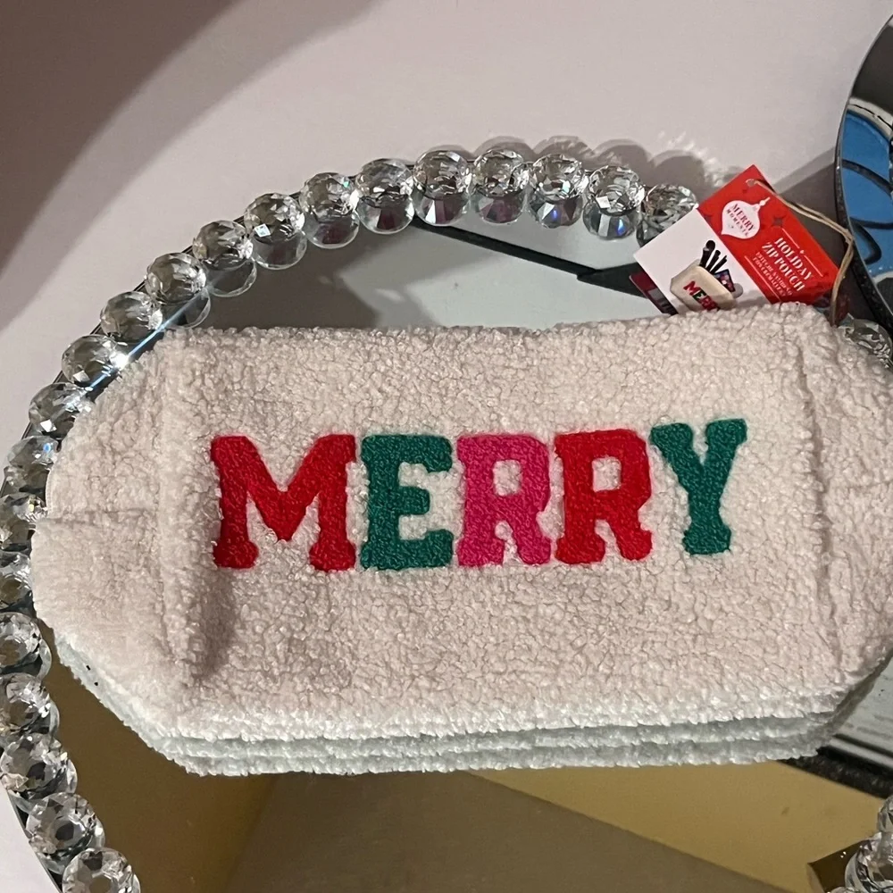 Festive 'MERRY' White Pouch