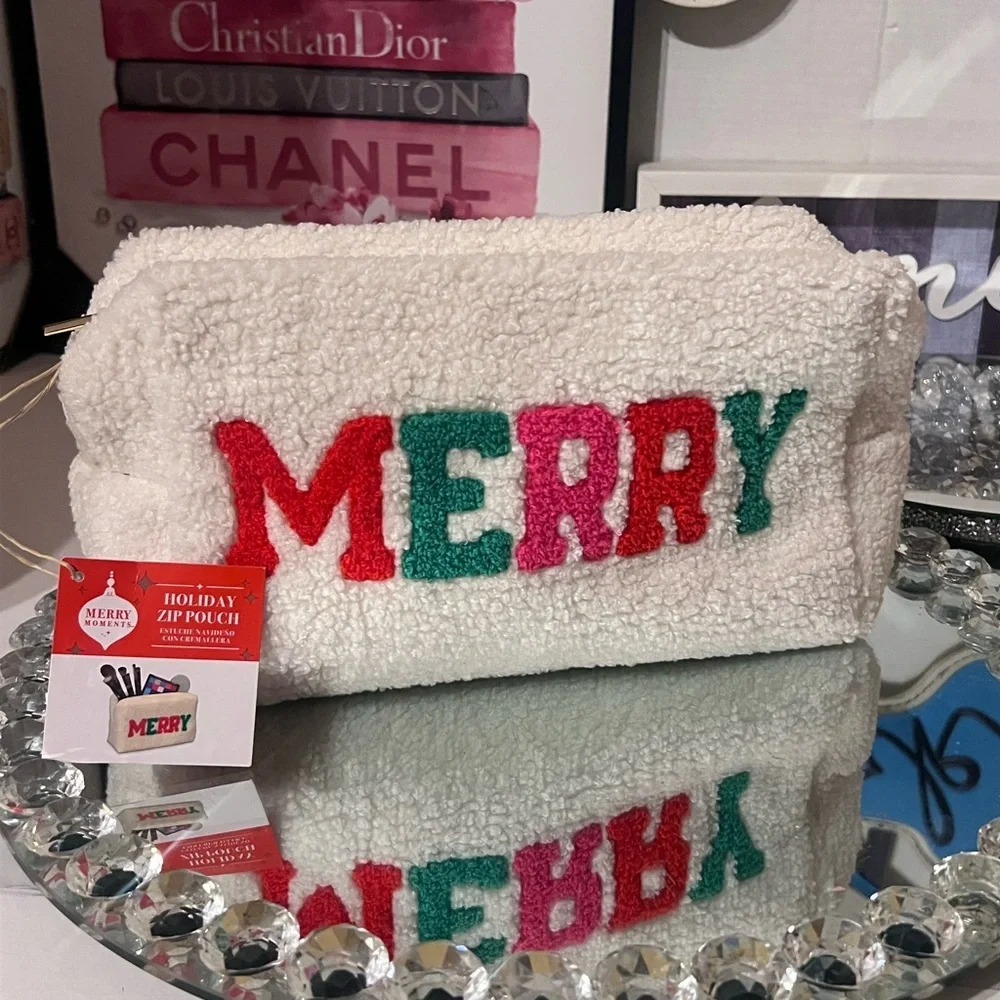Festive 'MERRY' White Pouch