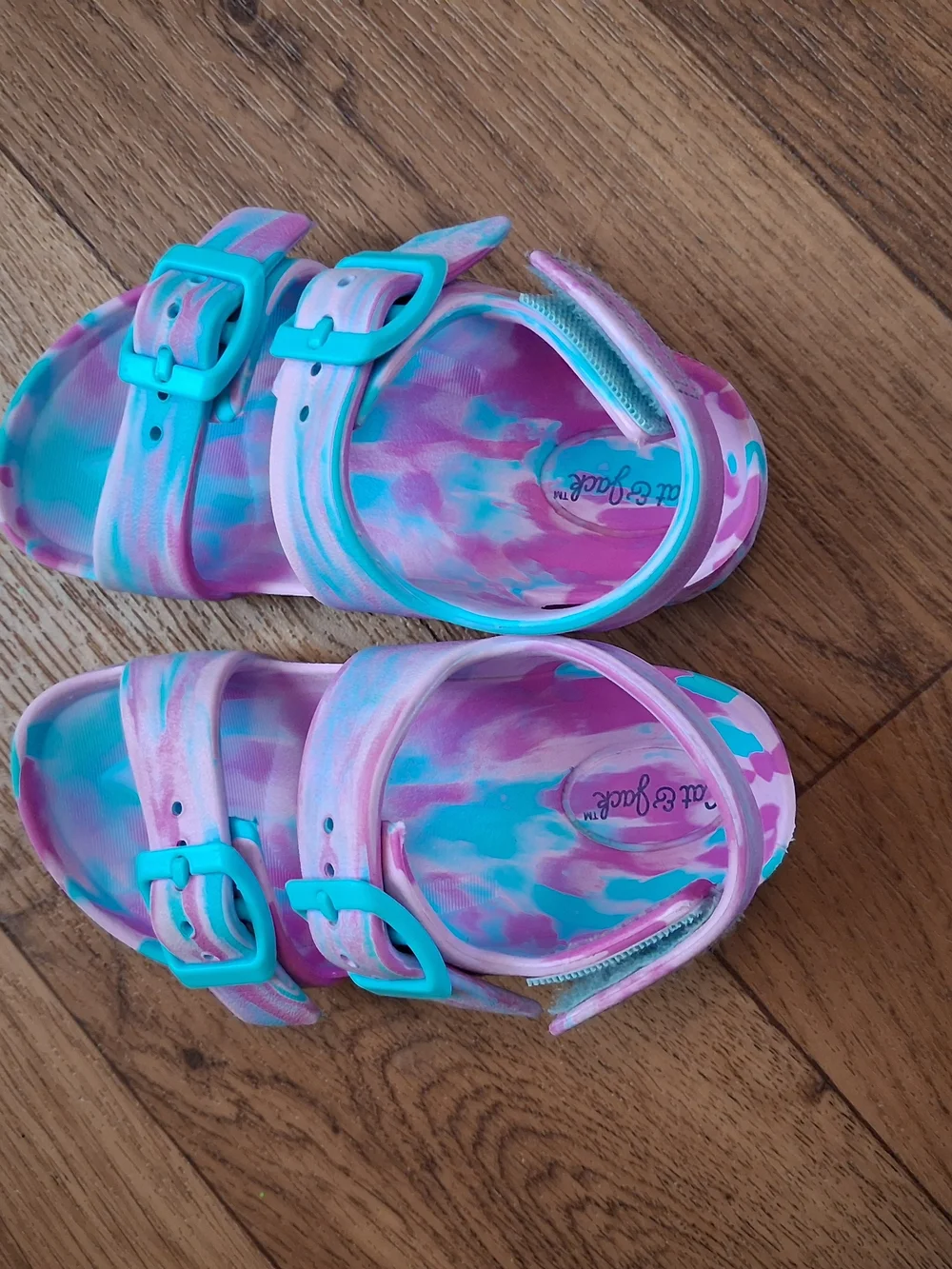 Kids Tie-Dye Pink & Teal Sandals with Adjustable Buckles