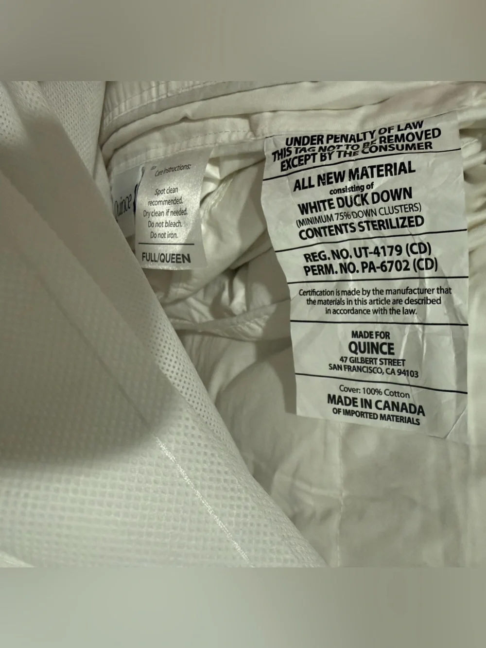 New Quince Premium Duck Down Duvet Insert Comforter Full/Queen All Seasons $204
