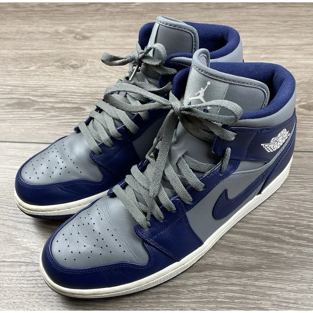 Nike Mens Air Jordan 1 Mid Georgetown 554724-006 Midnight Navy Cool Grey Size 10