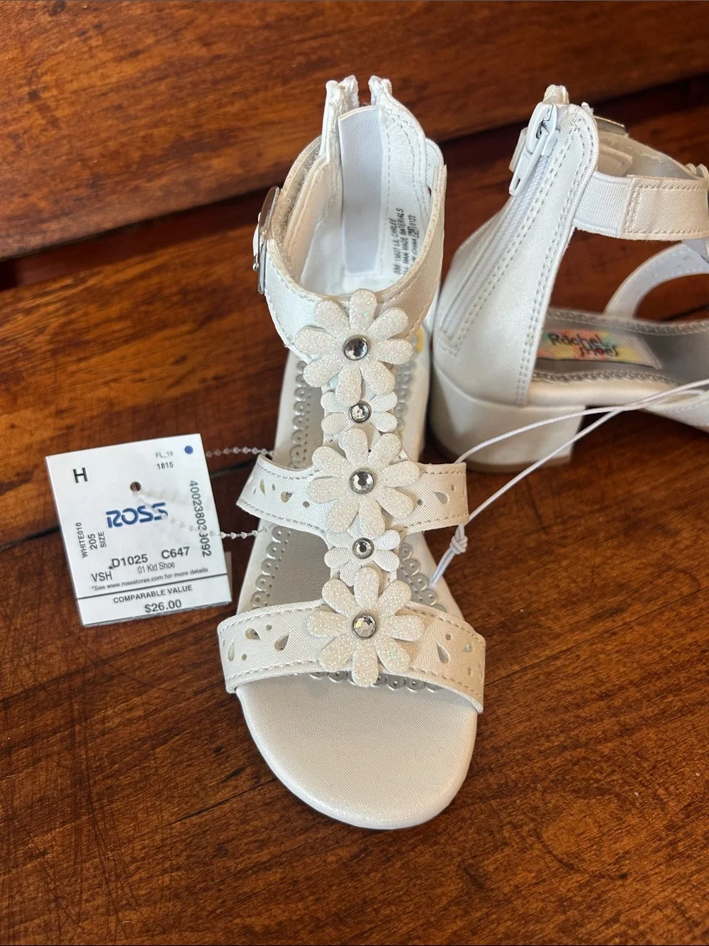NWT Rachel White Floral T-Strap Toddler Dress Sandals