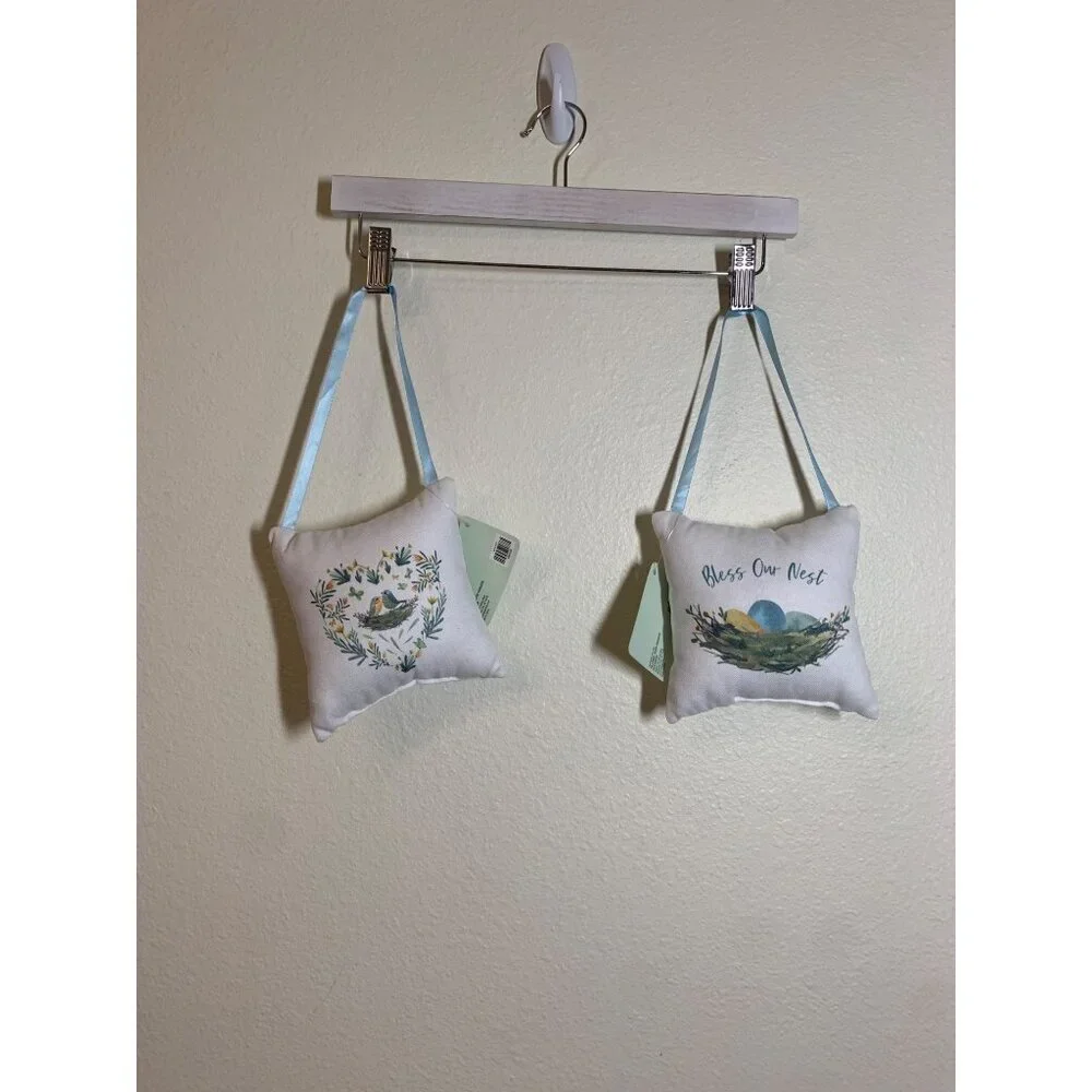 NWT “Bless Our Nest” 6” Pillow Decor Eggs Easter Spring Summer Decor Love Birds