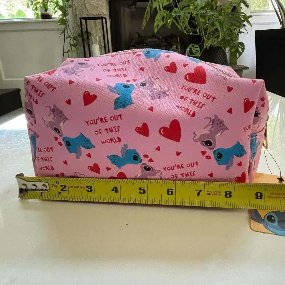 NWT Disney Stitch Pink Hearts Cosmetic Bag