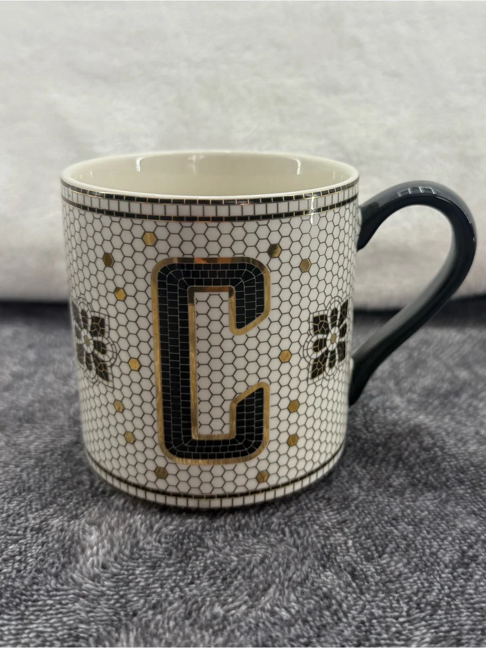 Anthropologie The Bistro Tile Stoneware Mug Monogram Initial C Mosaic-New