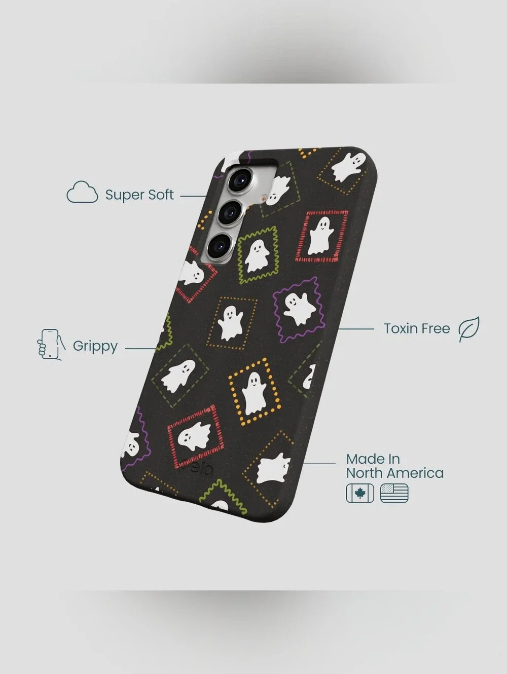 Pela Case Black Ghost Stamps Samsung Galaxy S25 Case