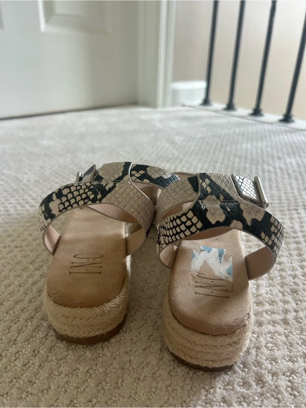 Women’s Snake-Print Espadrille Sandals in Black & White