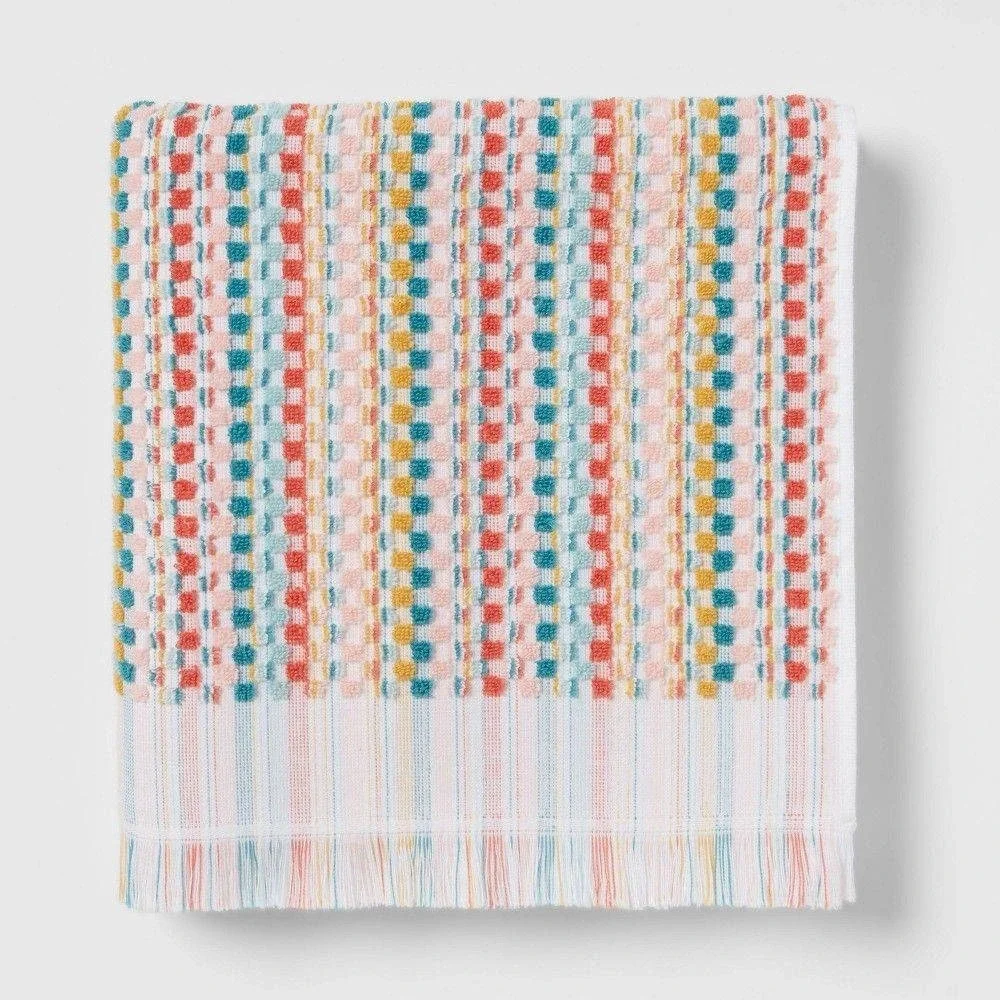 Opalhouse Multi Striped Sonoma Bath Towel Boho Geometric Multi Color Fringe Edge