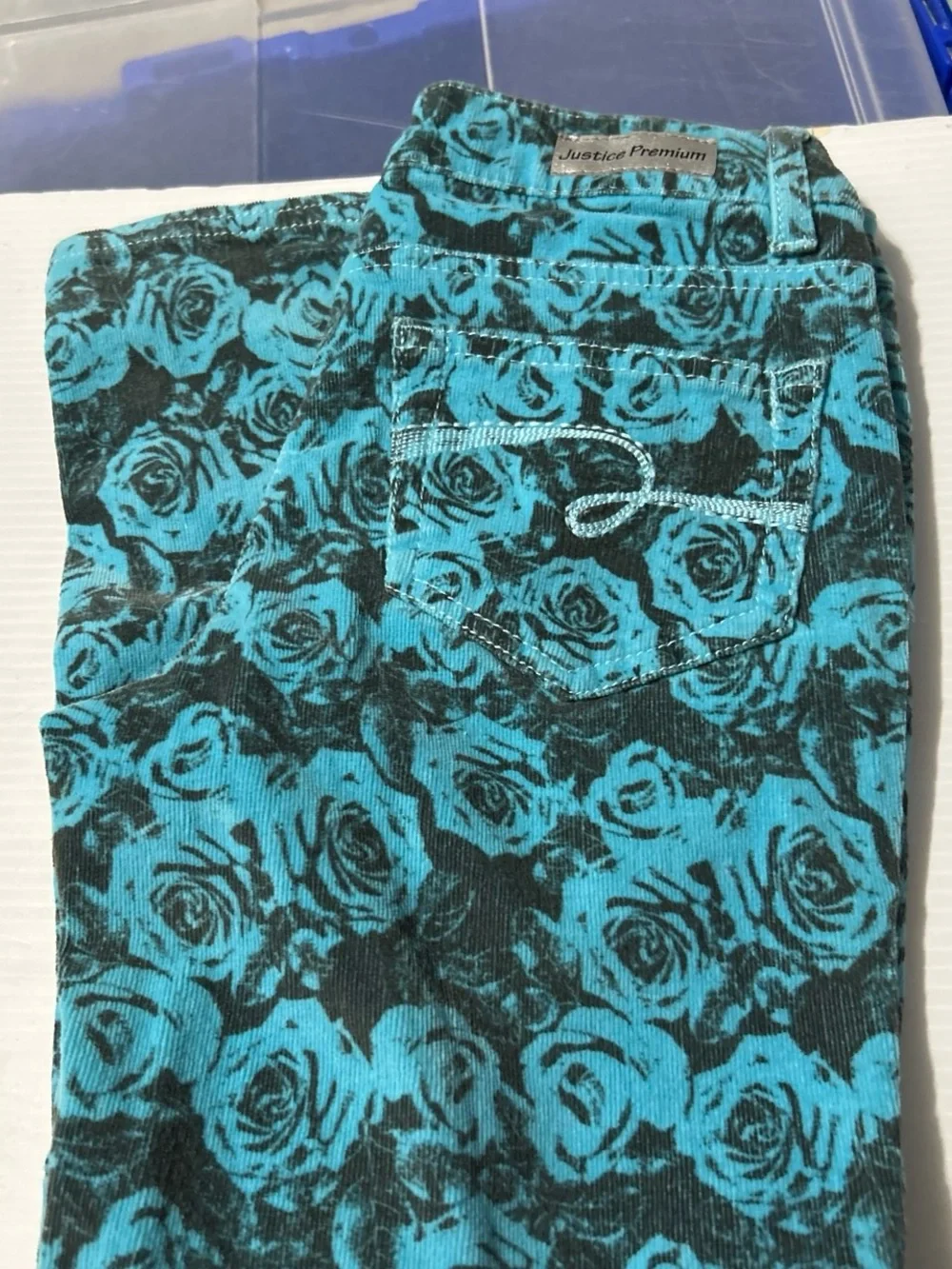 Justice Girls Teal and Black Rose Print Jeans