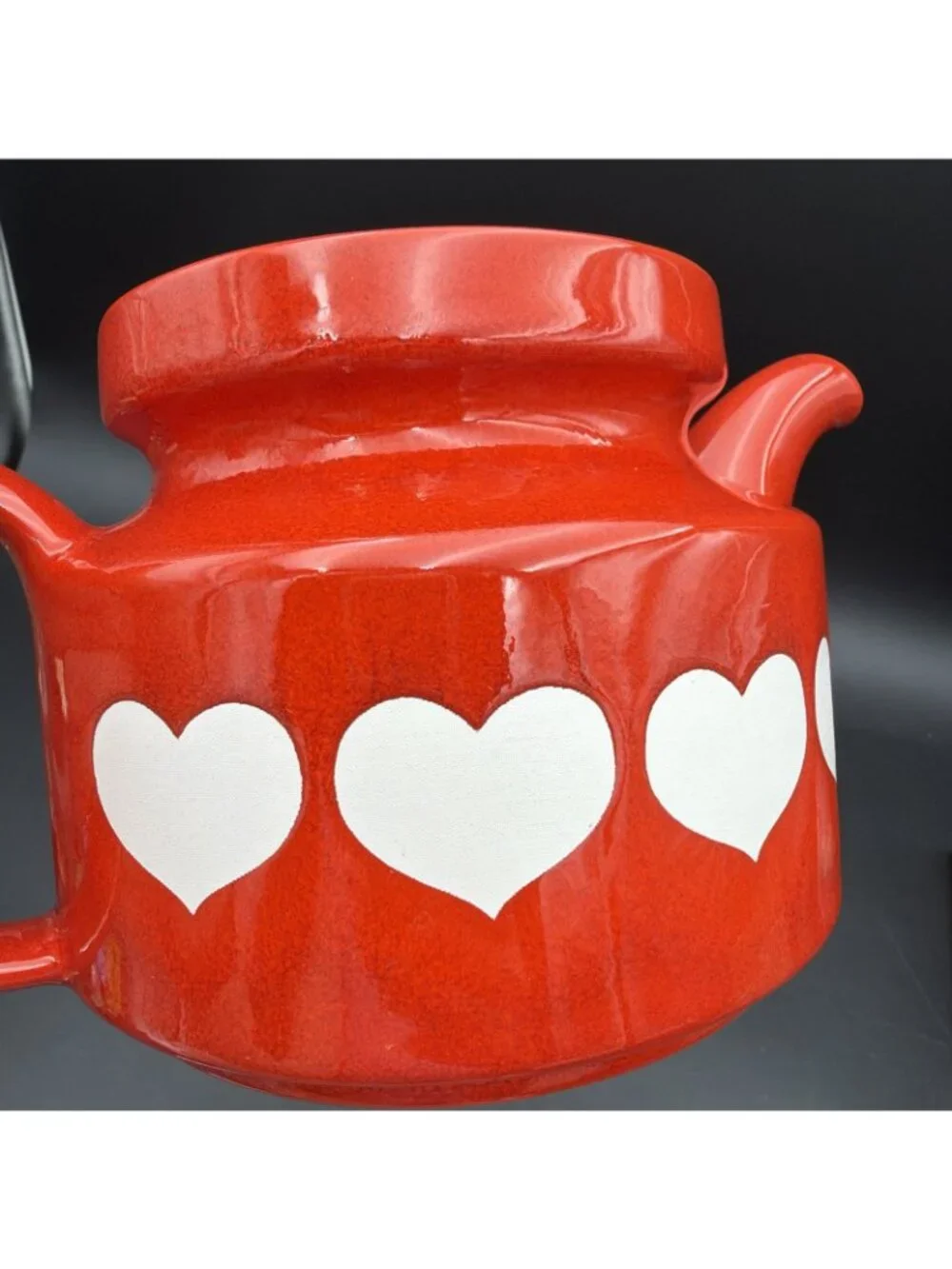 Vintage 1980s Waechtersbach West Germany Red White Heart Teapot ~7