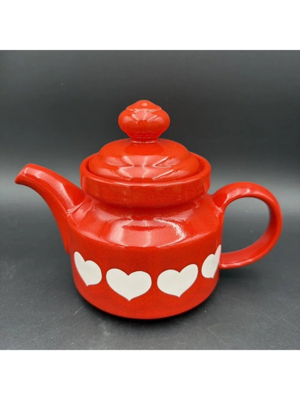 Vintage 1980s Waechtersbach West Germany Red White Heart Teapot ~7