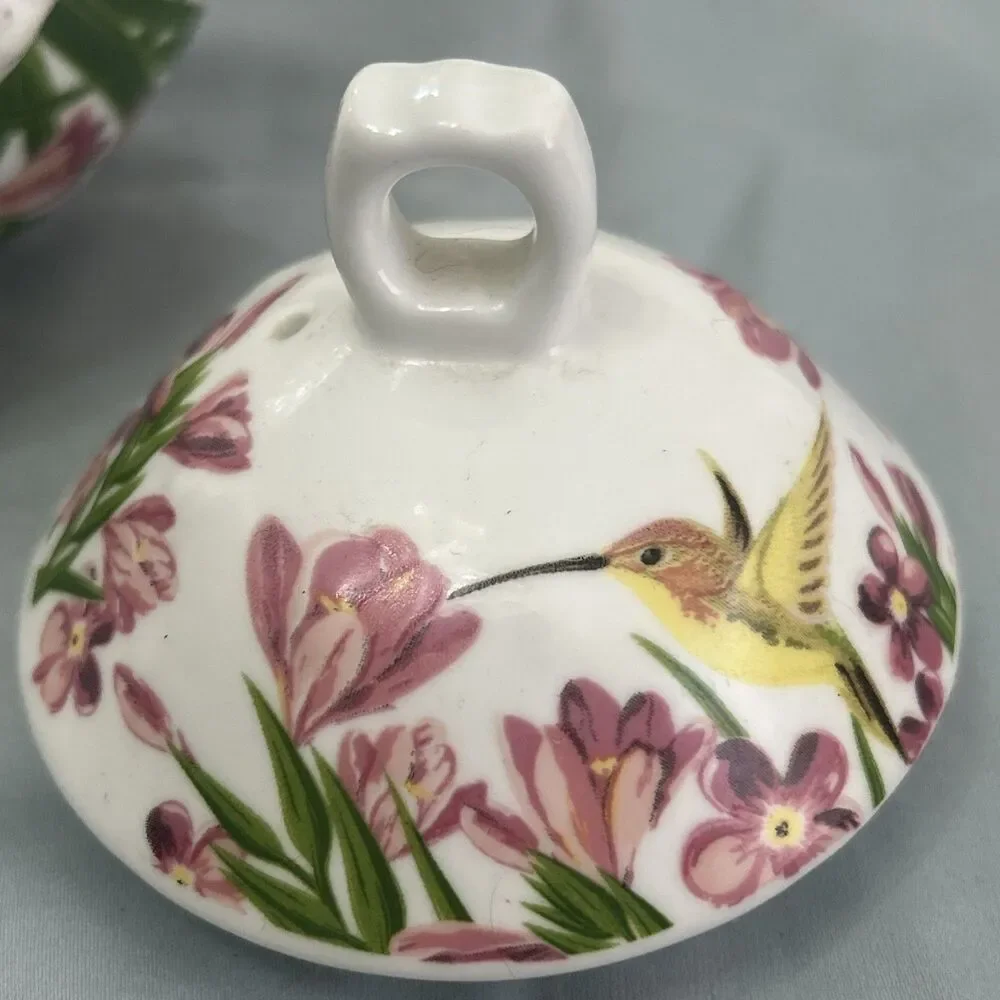 Vintage Floral Freesia Ceramic Hummingbird Teapot