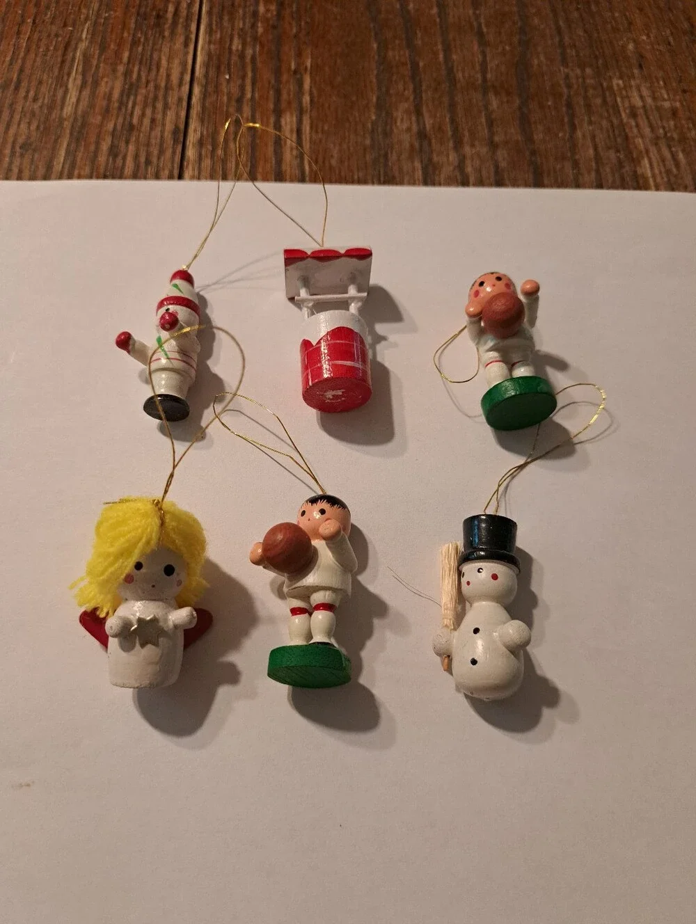 Vintage Wood Christmas Ornaments Lot 6 Hand Painted Wooden Rustic Farmhouse