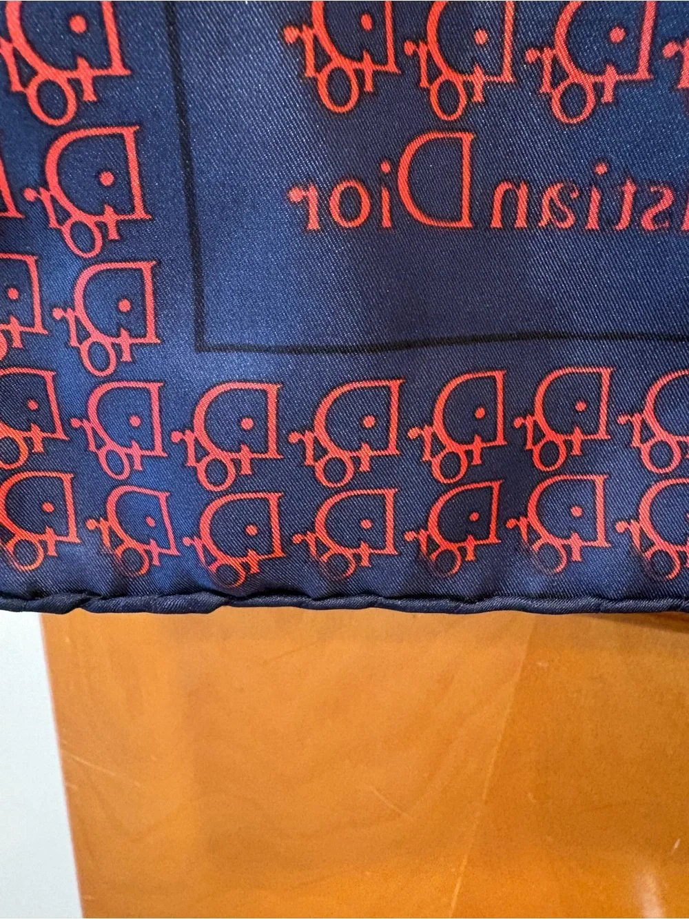 Dior Navy and Red Monogram Silk Scarf Trotter 20”
