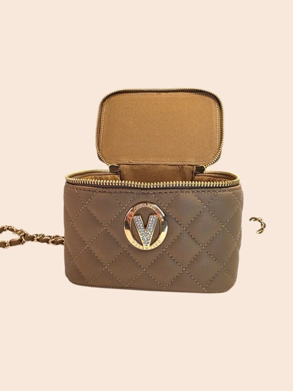 Quilted Taupe Shoulder or Cosmetic Bag by Valentino Orlandi  NWT FREE SHIPPING