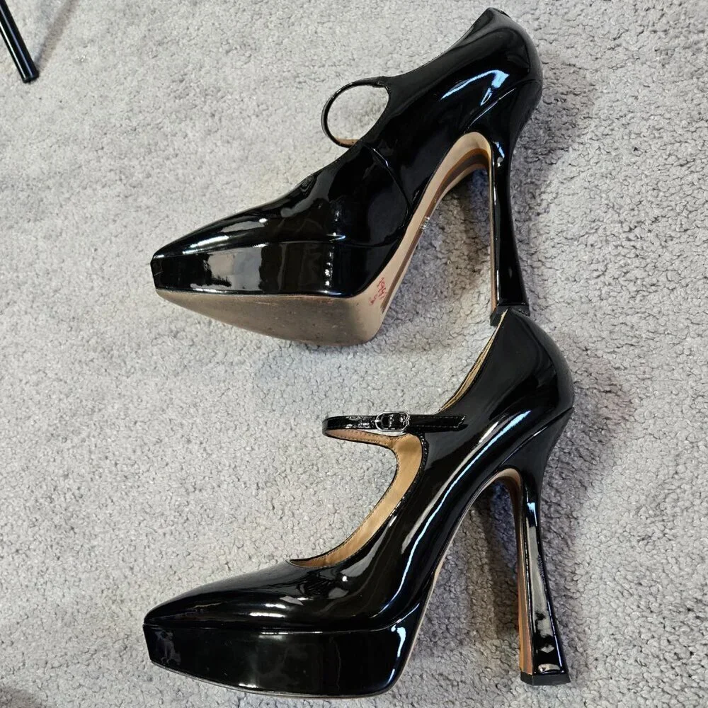 Sam Edelman Arie Black Patent Faux Leather Pointed Toe Platform Stiletto Pumps